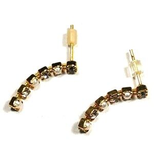 womens Drop Earrings Faux Pearl Clear Stone Curved Bar Elegant classic preppy